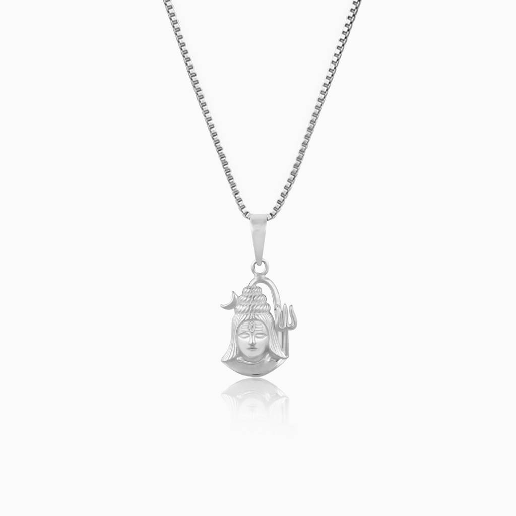 Silver Shiva Pendant With Box Chain : AVPD0158