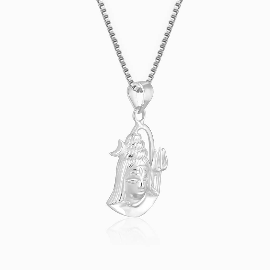 Silver Shiva Pendant With Box Chain : AVPD0158