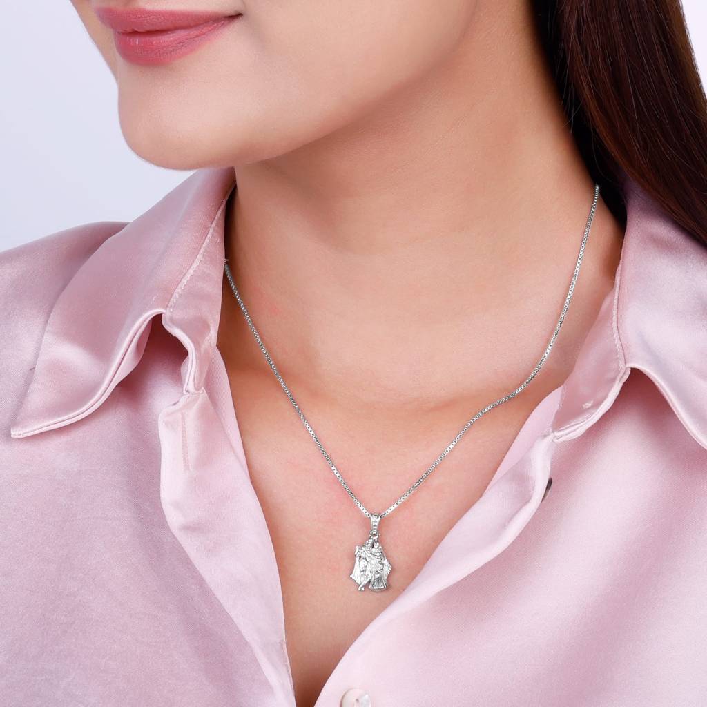 Silver Radha-Krishna Pendant With Box Chain : AVPD0159