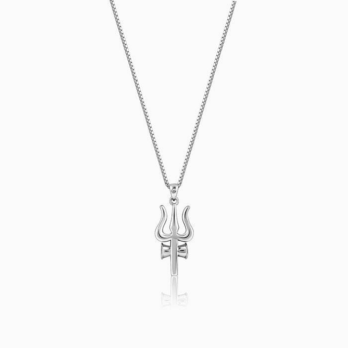 Silver Trident Pendant With Box Chain For Him : AVPD0167