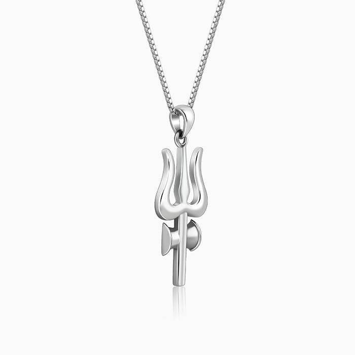 Silver Trident Pendant With Box Chain For Him : AVPD0167