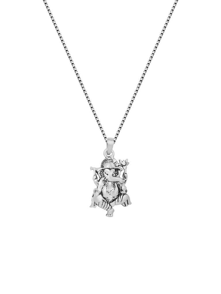Giva 925 Silver Oxidized Silver Ganpati Bappa Pendant With Box Chain For Him : AVPD0169