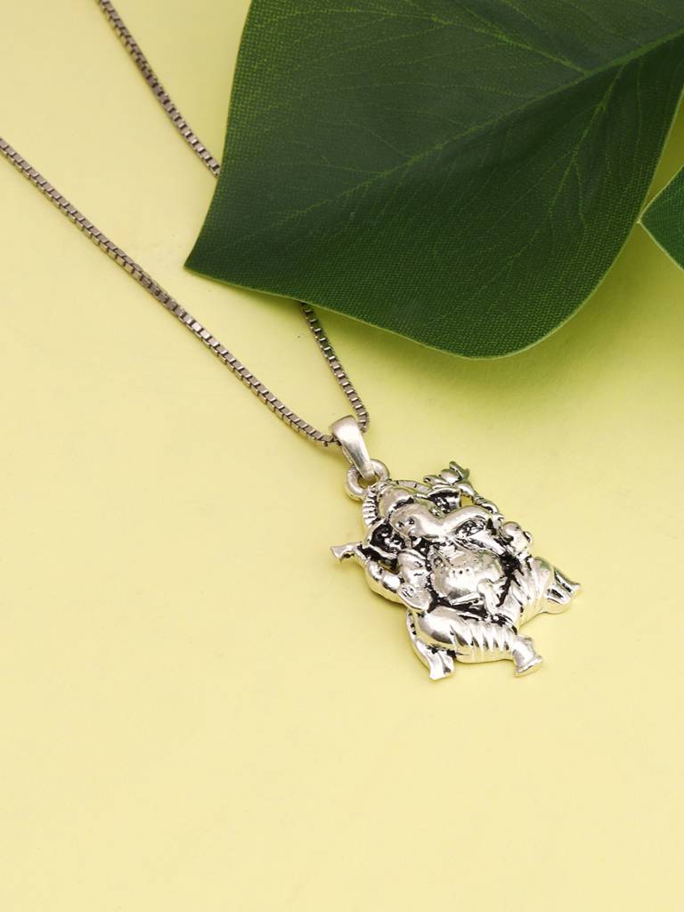 Giva 925 Silver Oxidized Silver Ganpati Bappa Pendant With Box Chain For Him : AVPD0169