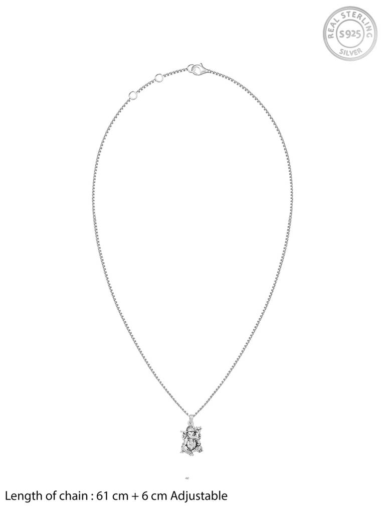 Giva 925 Silver Oxidized Silver Ganpati Bappa Pendant With Box Chain For Him : AVPD0169