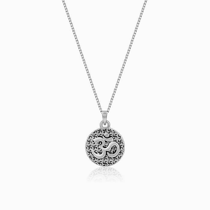 Oxidised Silver Om Pendant With Box Chain For Him : AVPD0170