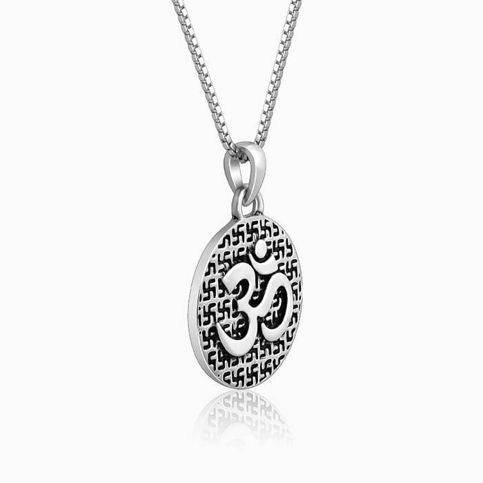 Oxidised Silver Om Pendant With Box Chain For Him : AVPD0170
