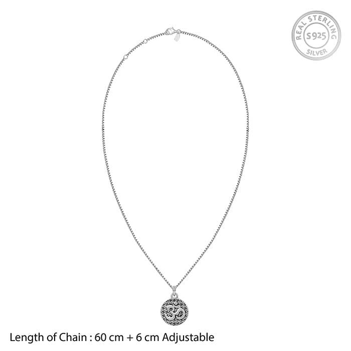 Oxidised Silver Om Pendant With Box Chain For Him : AVPD0170