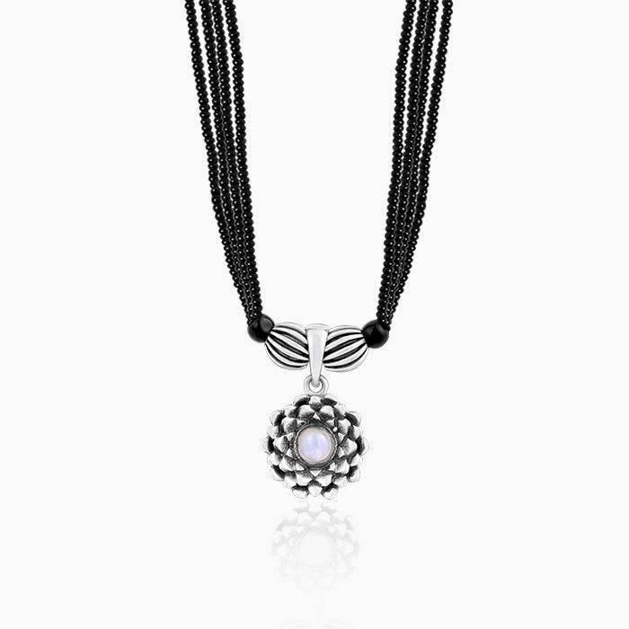 Oxidised Silver Lotus Moonstone Mangalsutra : AVPD0176