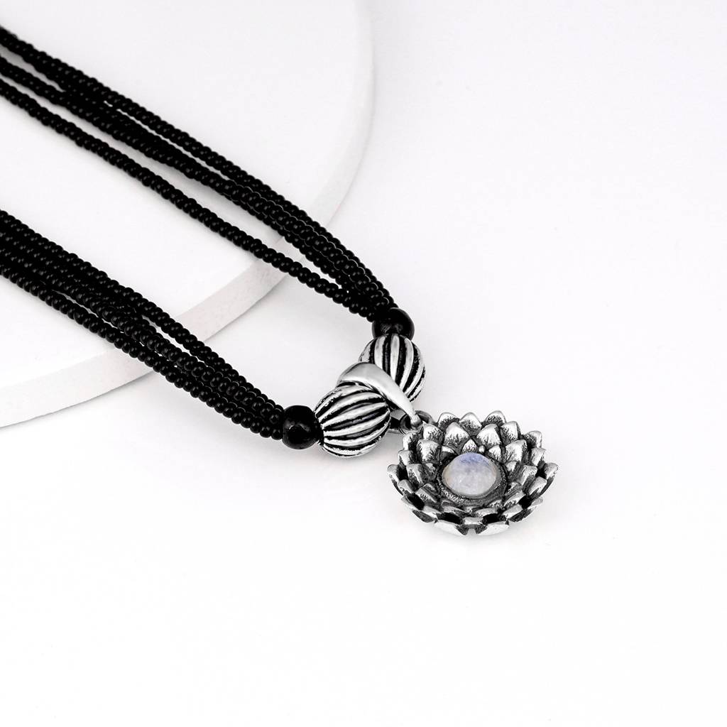 Oxidised Silver Lotus Moonstone Mangalsutra : AVPD0176