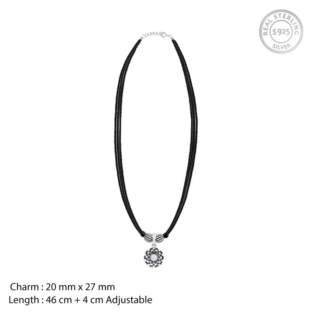Oxidised Silver Lotus Moonstone Mangalsutra : AVPD0176