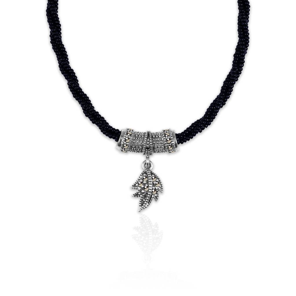 Oxidised Silver Triple Layer Beaded Leaf Mangalsutra : AVPD051