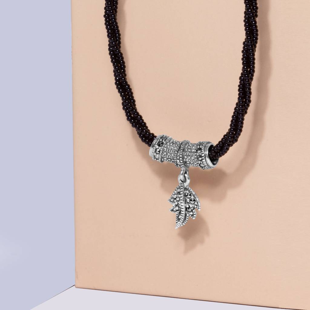 Oxidised Silver Triple Layer Beaded Leaf Mangalsutra : AVPD051