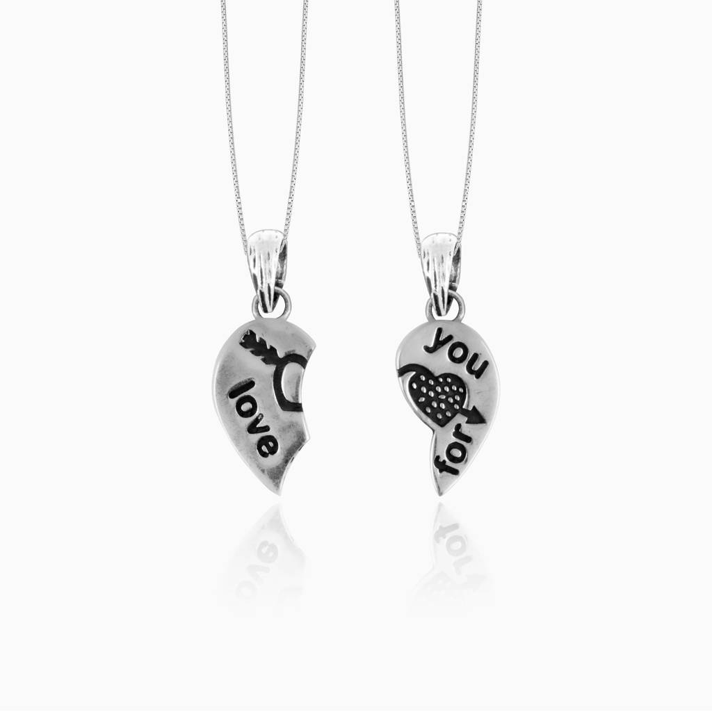 Oxidised Silver ÃÂ¬ËLove For Youã¢Â¬Â¢ Couple Pendant With Box Chain : AVPD055