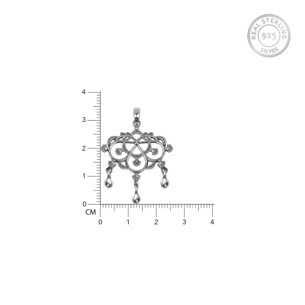 Oxidised Silver Triple Trinket Pendant With Box Chain : AVPD056