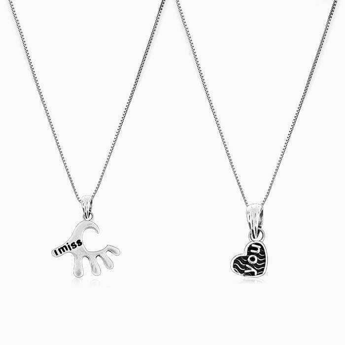 Oxidised Silver ÃÂ¬ËI Miss Youã¢Â¬Â¢ Couple Pendant With Box Chain : AVPD059