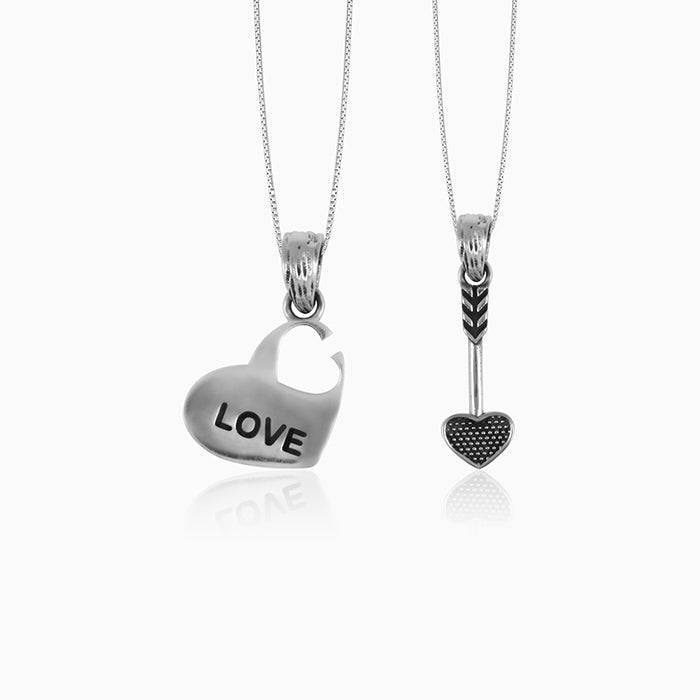 Oxidised Silver Cupid Love Couple Pendant With Box Chain : AVPD060