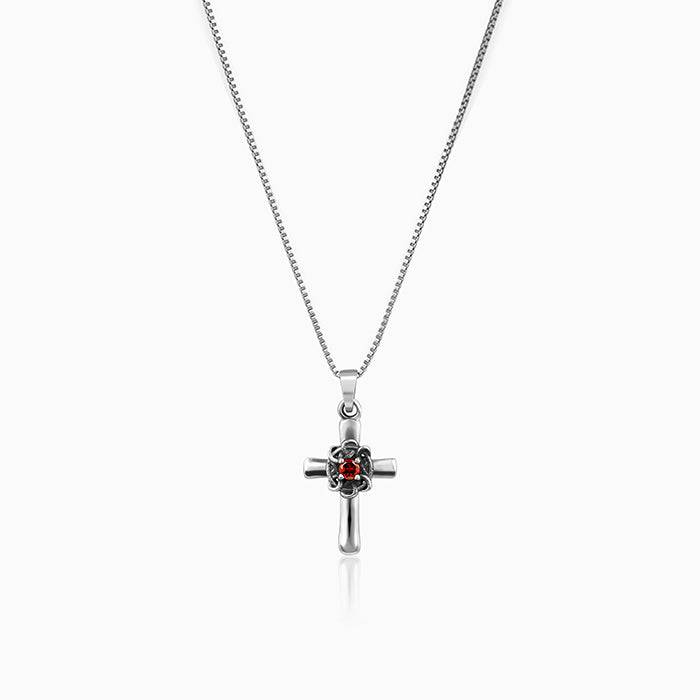 Oxidised Silver Bold Cross Pendant With Box Chain : AVPD088
