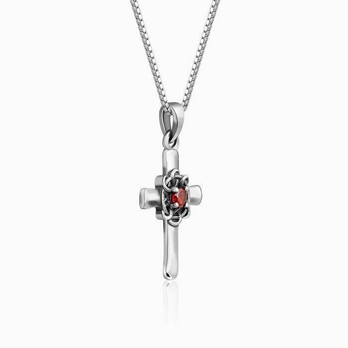 Oxidised Silver Bold Cross Pendant With Box Chain : AVPD088