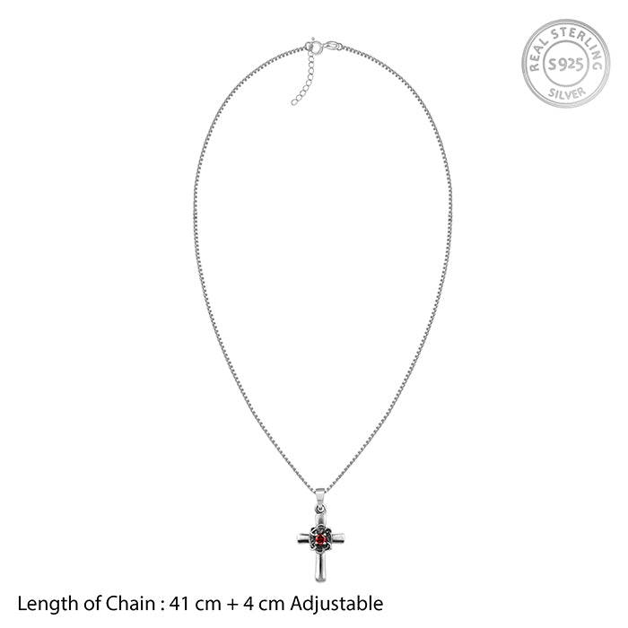 Oxidised Silver Bold Cross Pendant With Box Chain : AVPD088