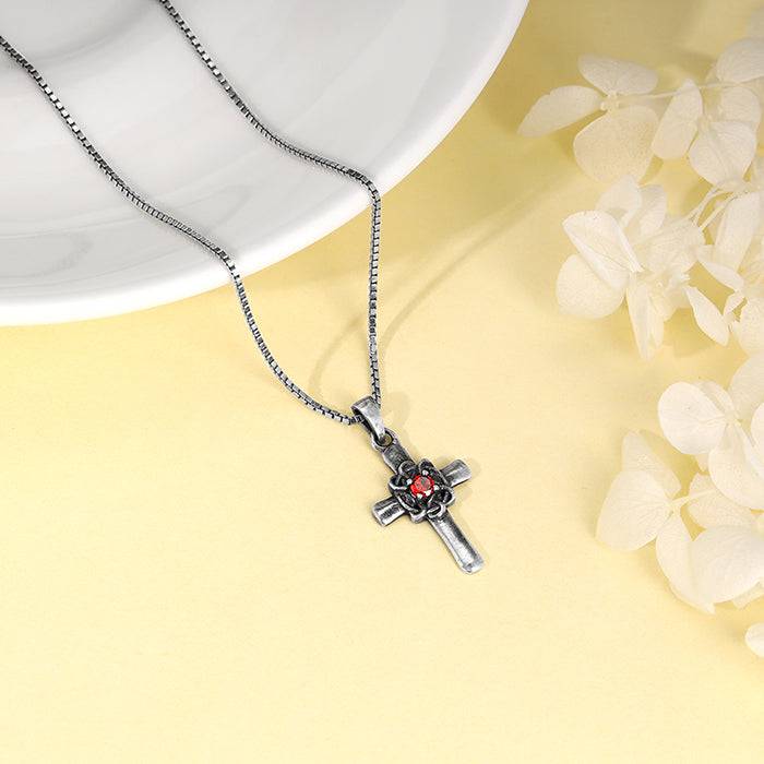 Oxidised Silver Bold Cross Pendant With Box Chain : AVPD088
