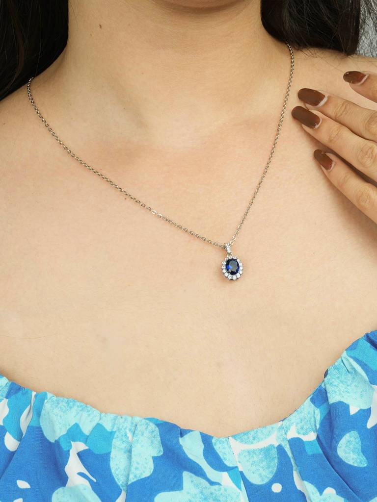 Blue Sapphire Cz Pendant : AVPE10039
