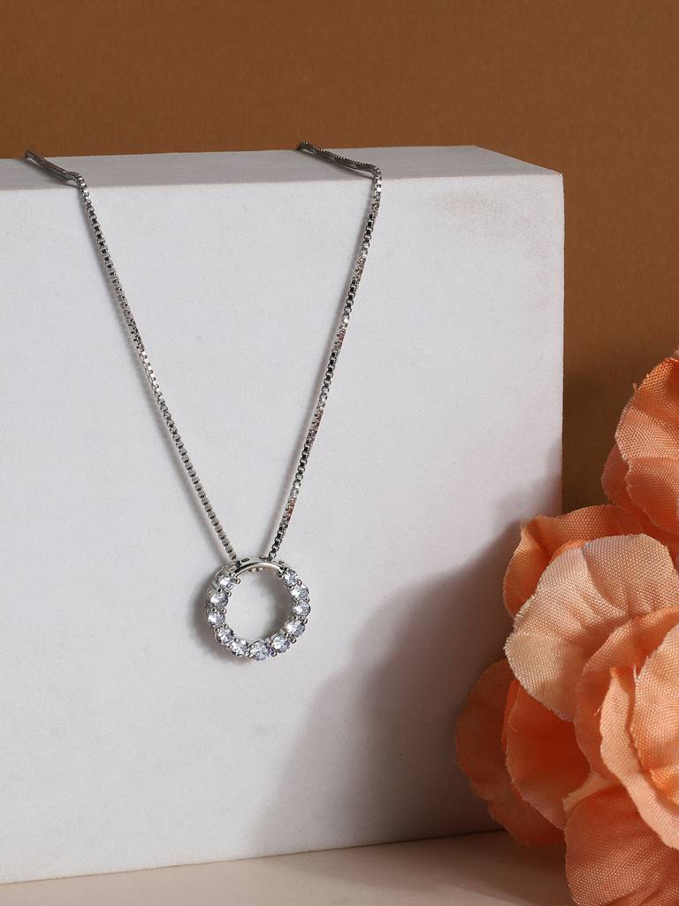 Sparkling Cz Circle Pendant Brass One Size White