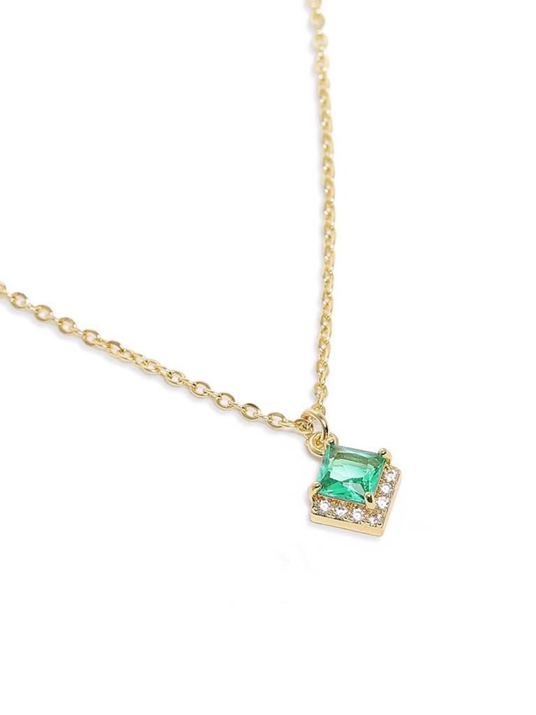 Princess Cut Green Cz Pendant : AVPE10069