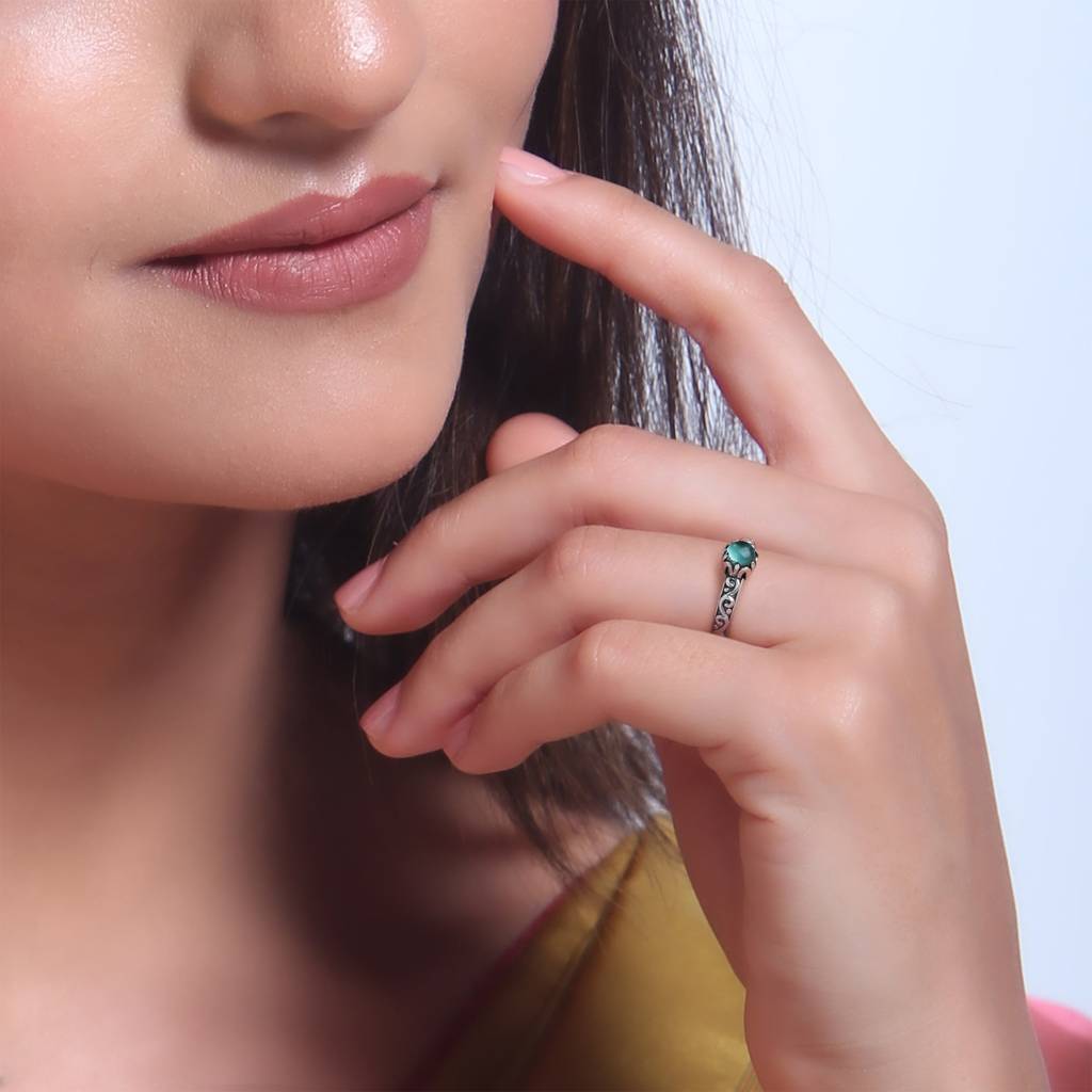 Oxidised Silver Turquoise Infinity Stone Ring : AVR0106
