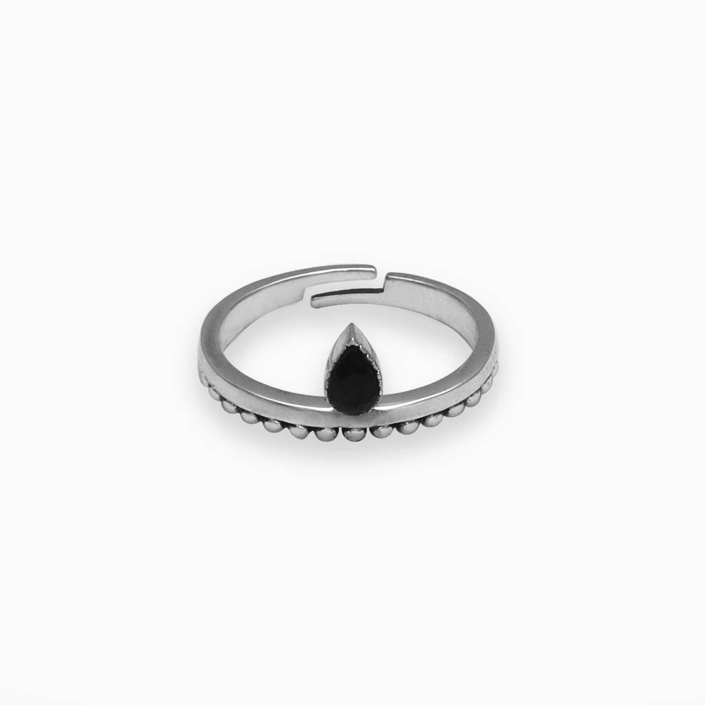 Oxidised Silver Black Drop Ring : AVR015