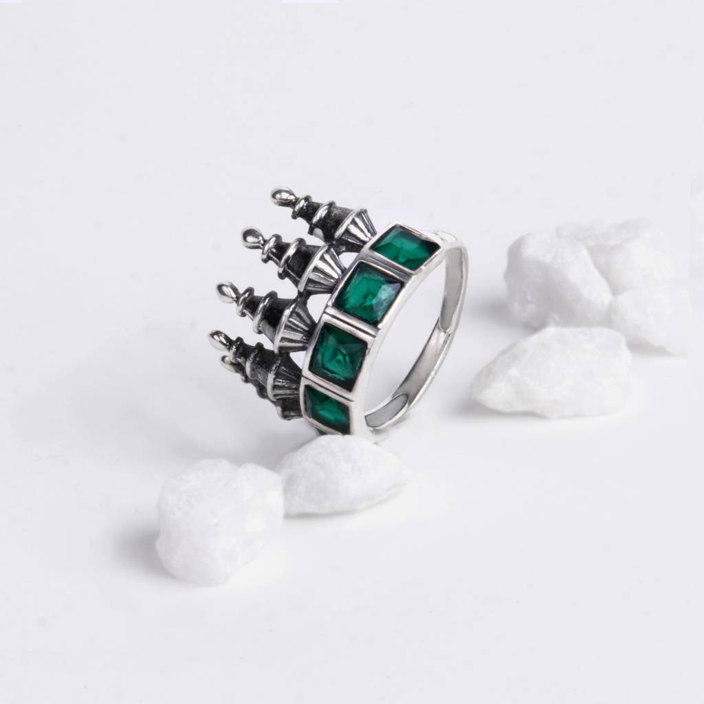 Oxidised Emerald Green Tower Ring : AVR016