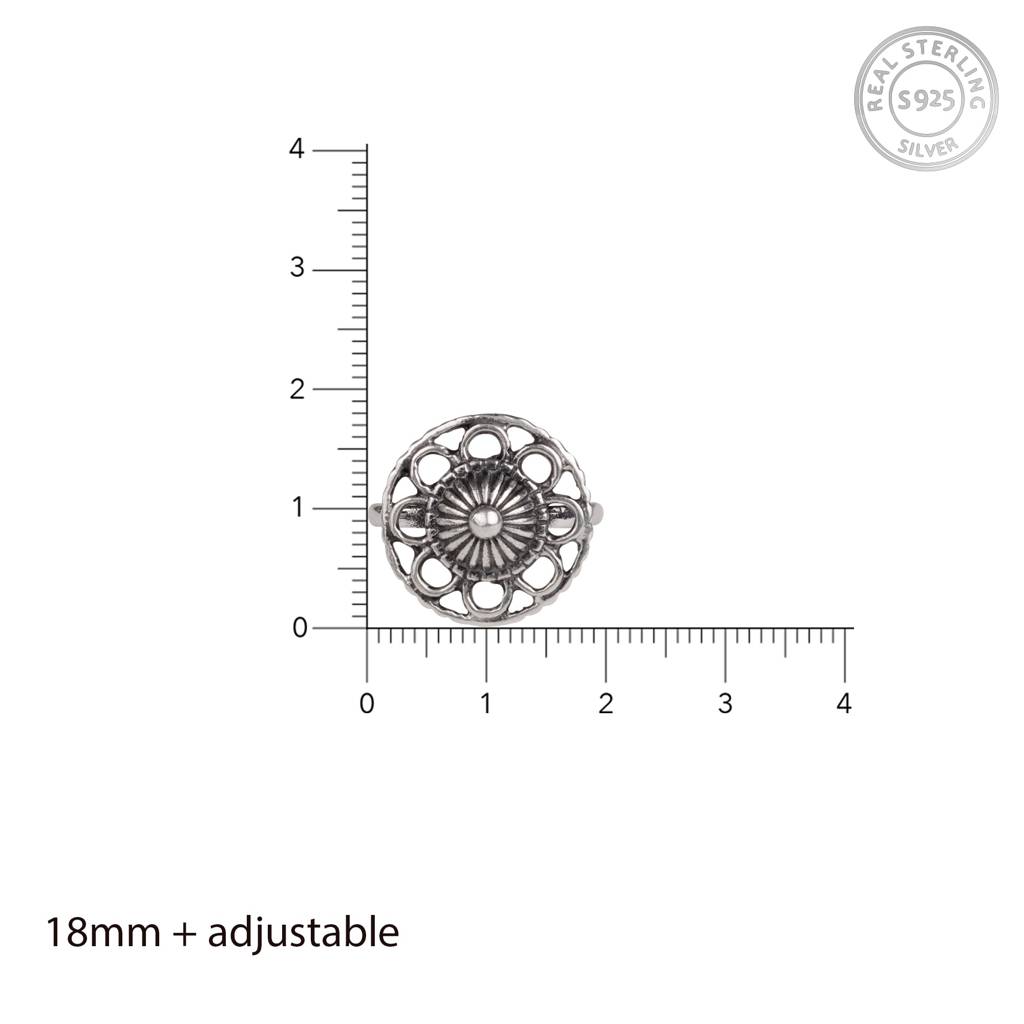 Oxidised Silver Flower Blossom Ring : AVR017