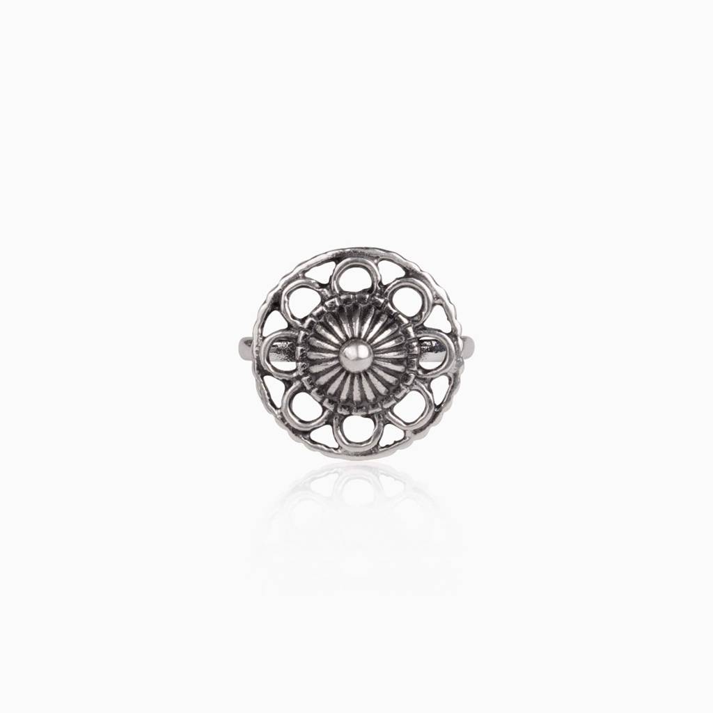 Oxidised Silver Flower Blossom Ring : AVR017