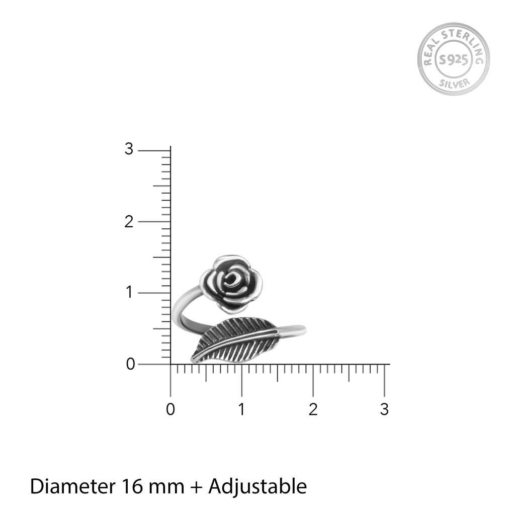 Oxidised Silver Rose Leaf Ring : AVR028