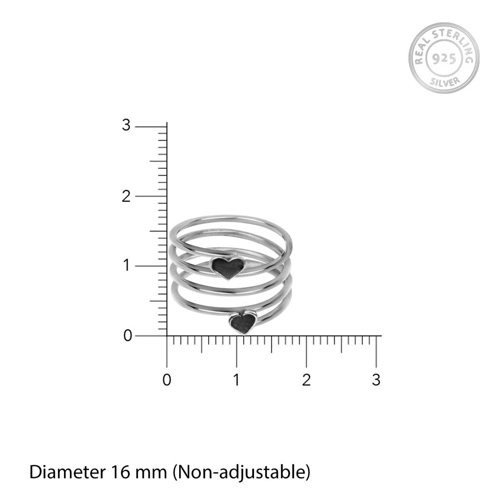 Oxidised Silver Coiled Dual Heart Ring : AVR035
