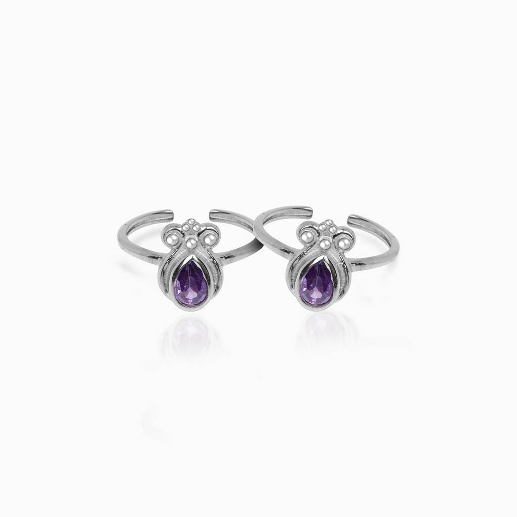 Oxidised Silver Lavendar Toe Rings : AVTR040