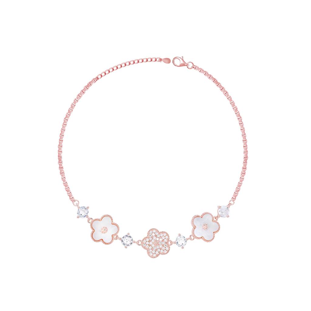 Flower Petal Stone Anklet In Rose Gold Color : AYPA379