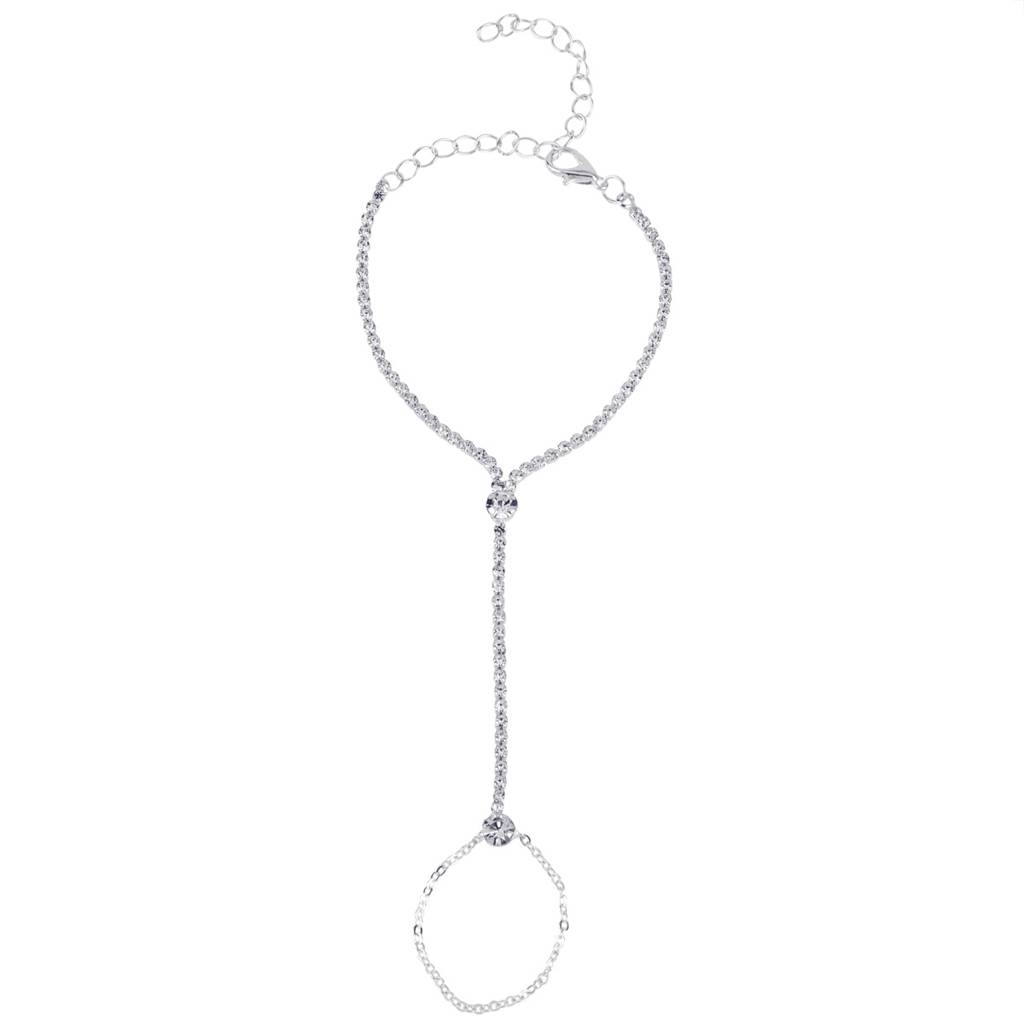 Silver Plated Haathphool Rhinestone Ring Bracelet, Pack Of 1, Stylish Jewellery For Wedding : AYW0221B004