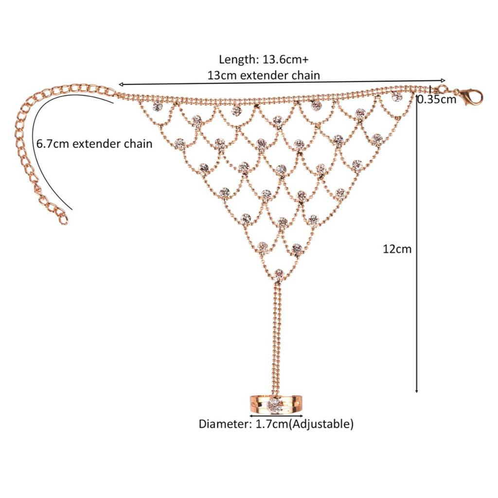 Gold Plated Haathphool Rhinestone Ring Bracelet, Pack Of 1, Stylish Jewellery For Wedding : AYW517B001