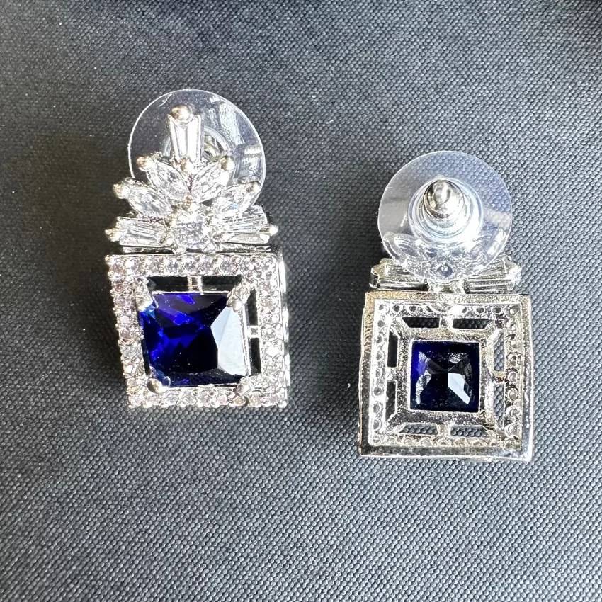 Box Style Sapphire Stoned American Diamond Stud Earrings