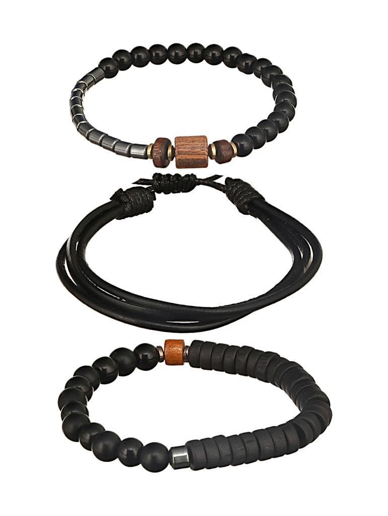 Men Set Of 3 Beaded Elasticated Bracelet-Aatmanabr46 : AatmanaBR46