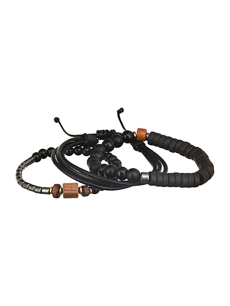 Men Set Of 3 Beaded Elasticated Bracelet-Aatmanabr46 : AatmanaBR46