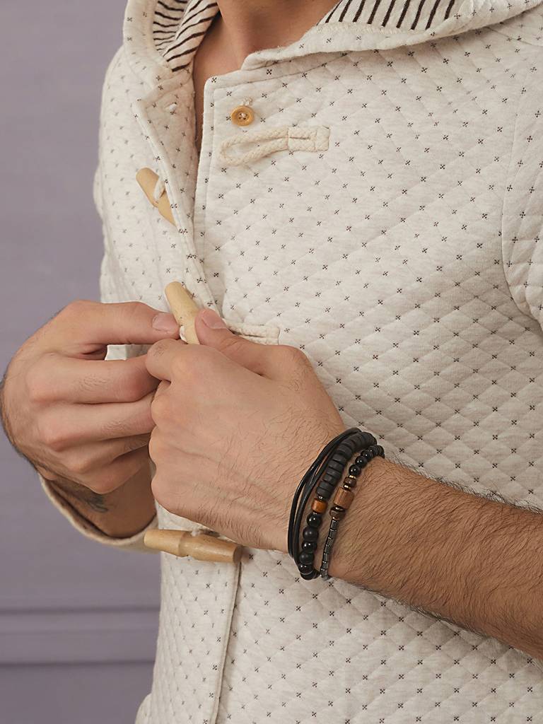 Men Set Of 3 Beaded Elasticated Bracelet-Aatmanabr47 : AatmanaBR47