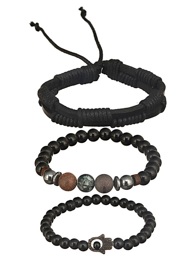 Men Set Of 3 Beaded Brass Elasticated Bracelet : AatmanaBR49