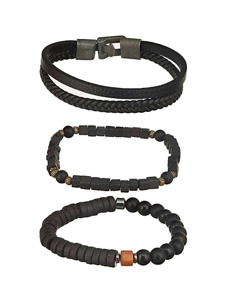 Men Set Of 3 Brass Beaded Wraparound Bracelet-Aatmanabr50 : AatmanaBR50