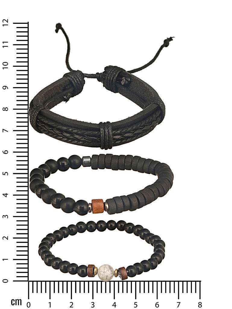 Men Set Of 3 Brass Beaded Elasticated Bracelet-Aatmanabr52 : AatmanaBR52