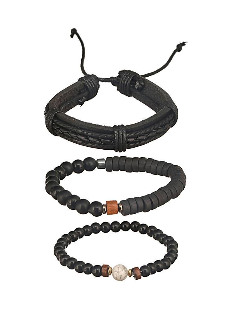 Men Set Of 3 Brass Beaded Elasticated Bracelet-Aatmanabr52 : AatmanaBR52