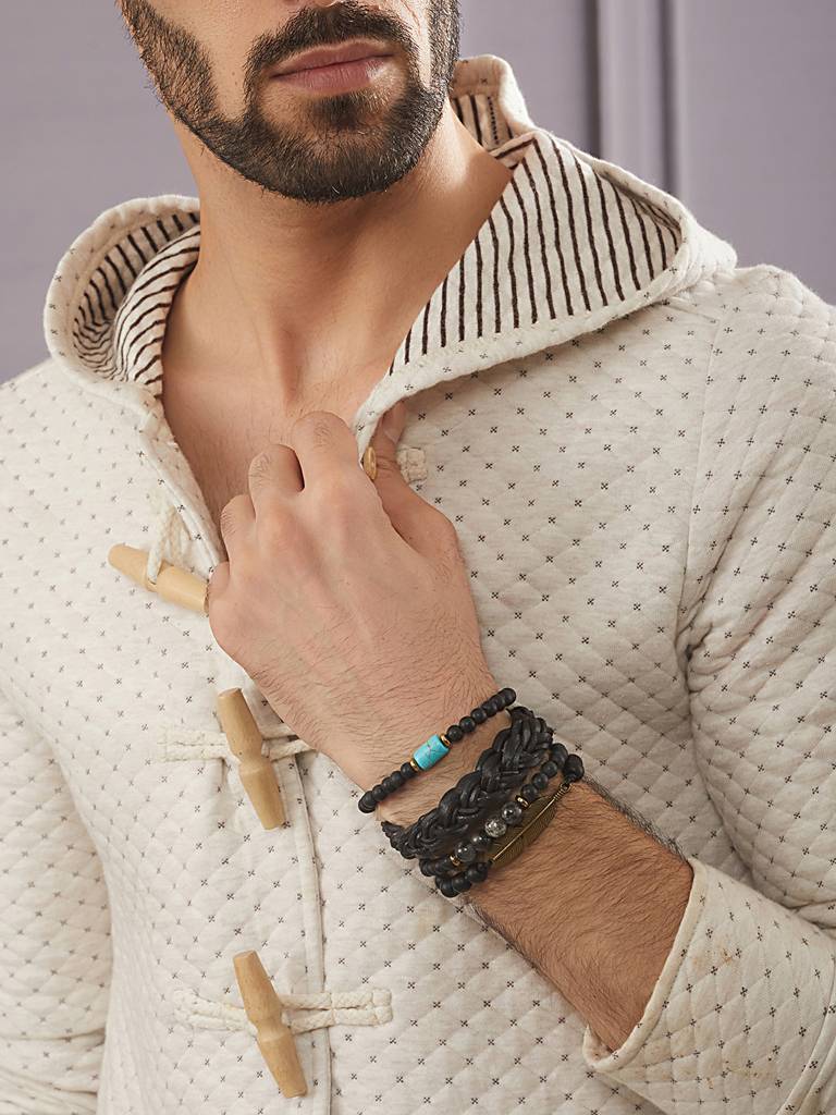 Men Set Of 4 Brass Beaded Wraparound Bracelet : AatmanaBR53