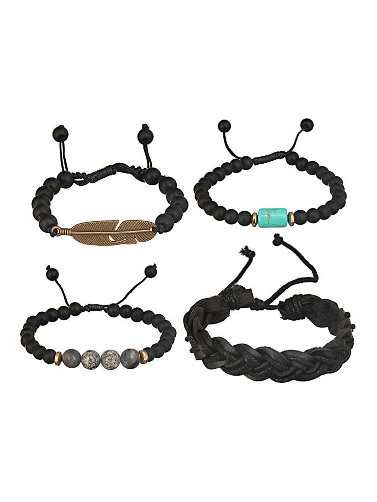 Men Set Of 4 Brass Beaded Wraparound Bracelet : AatmanaBR53