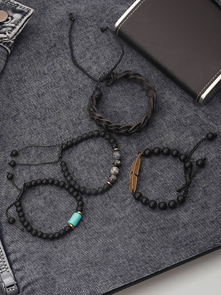 Men Set Of 4 Brass Beaded Wraparound Bracelet : AatmanaBR53