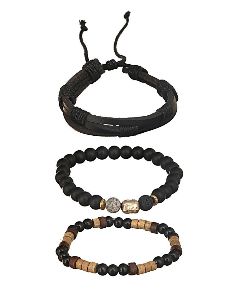 Men Set Of 3 Beaded Elasticated Bracelet-Aatmanabr59 : AatmanaBR59